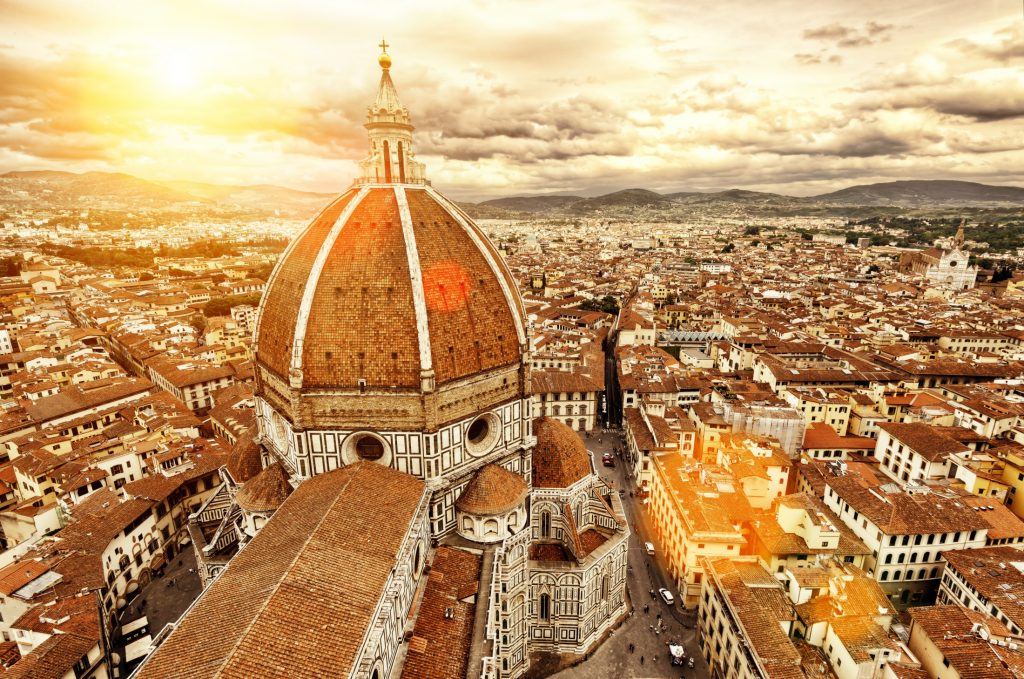A breathtaking aerial view of the magnificent duomo in Florence, Italy.