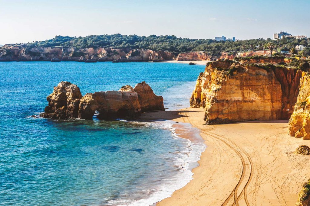 A sunny beach with cliffs and sand on Australia Day.