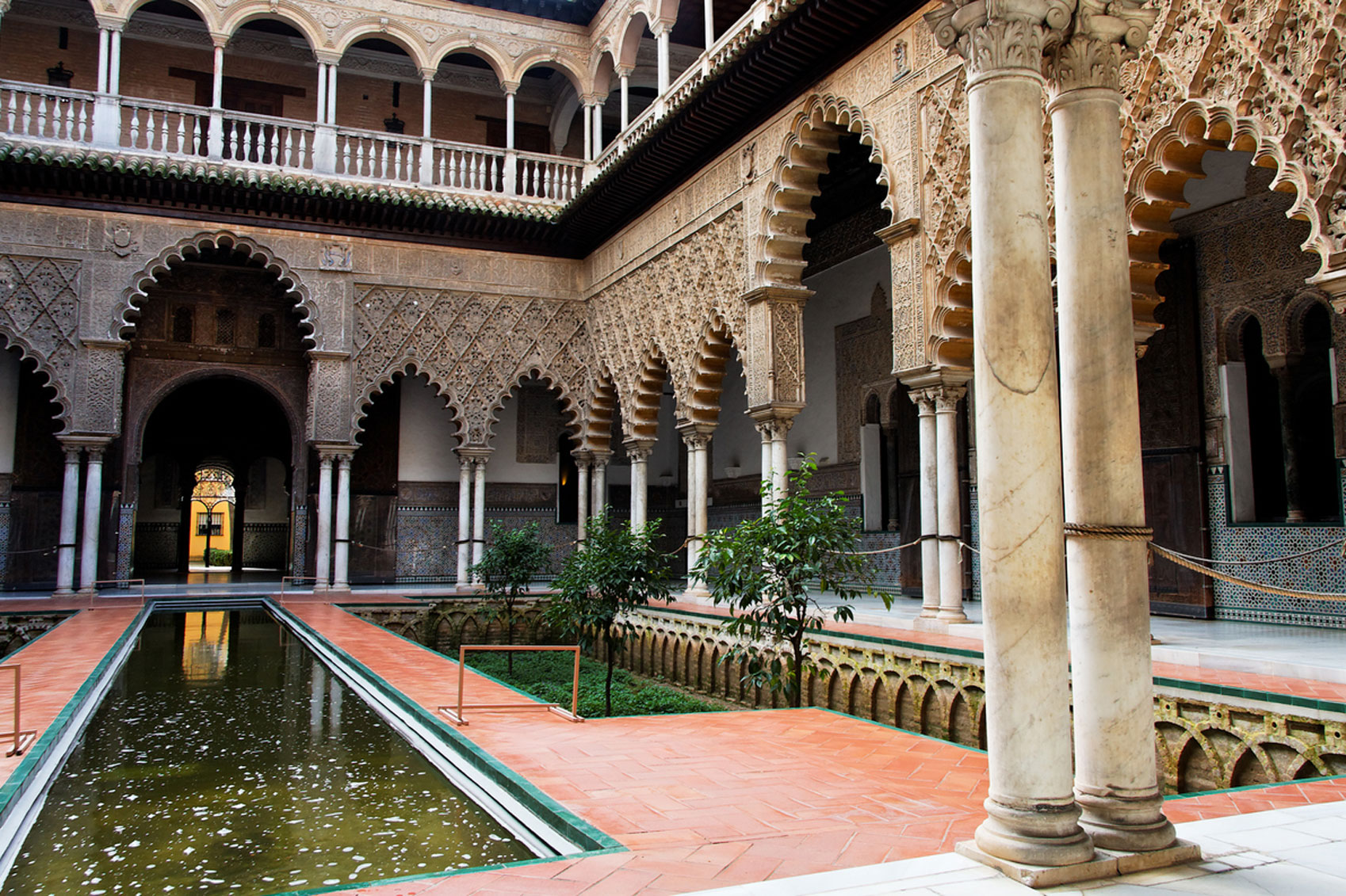 A Seville landmark; Patio de las Doncellas in real Alcazar. 