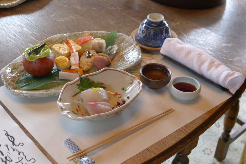 A table with a lot of food on it.