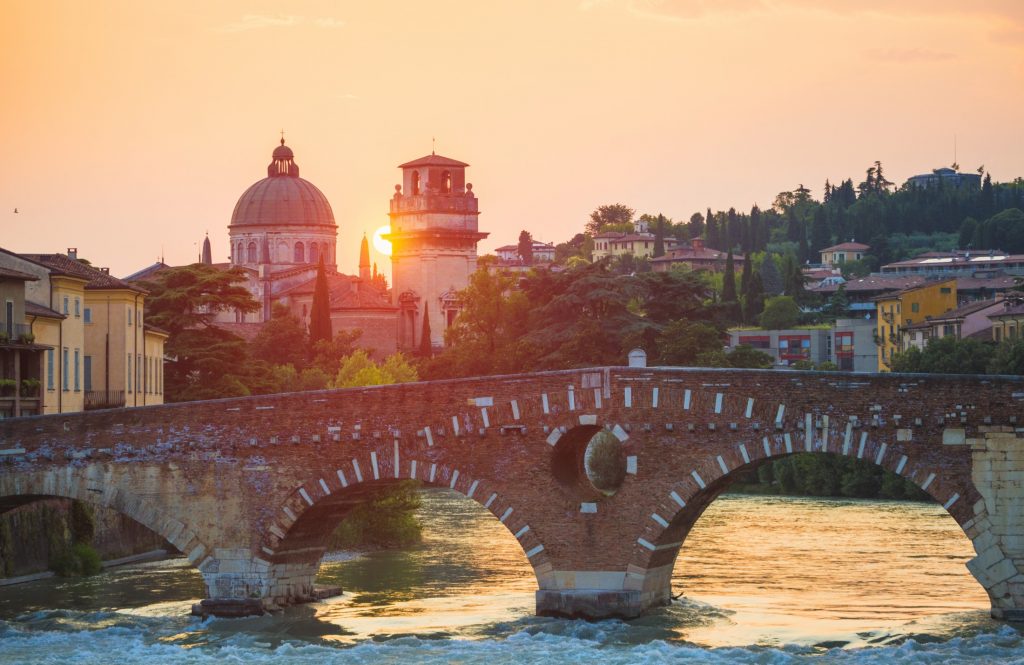 A bridge over a river.