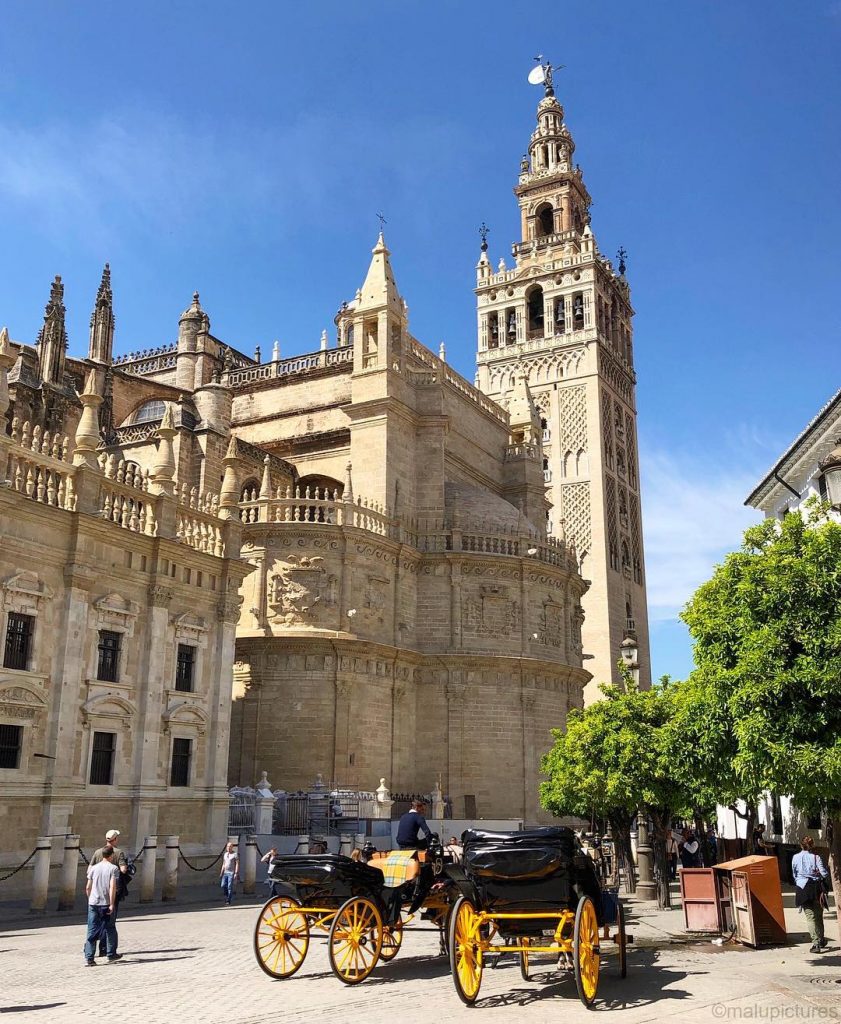 A horse drawn carriage is parked in front of a large building.