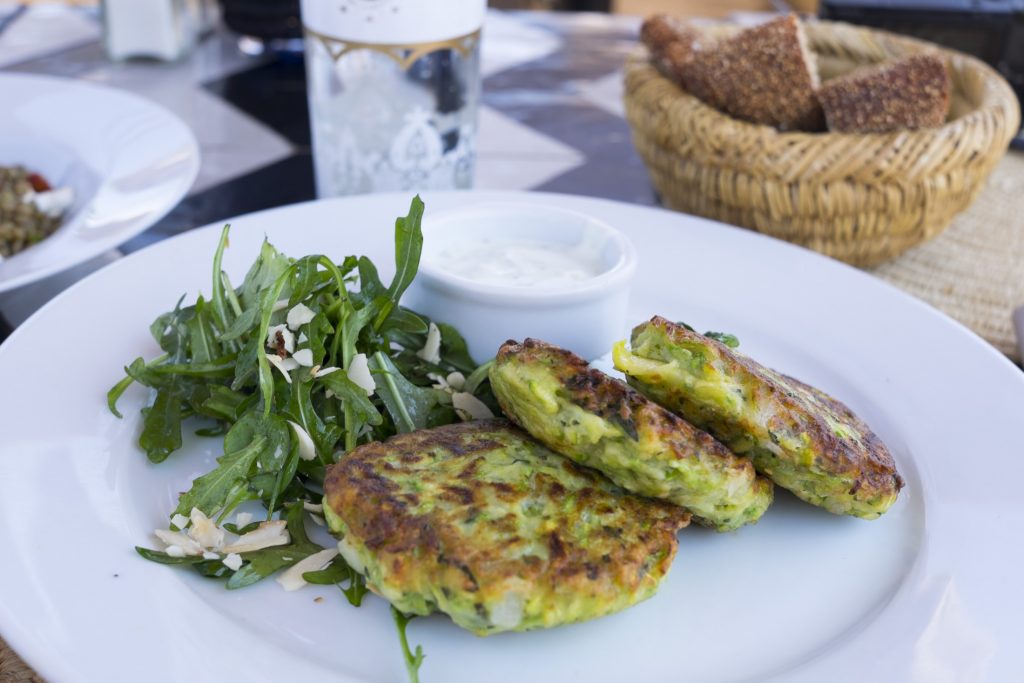 A white plate with Greek flavors.
