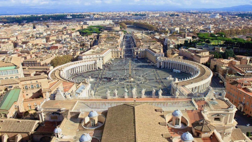 An aerial view of St. Peter's Square in Rome, one of the must-see landmarks in Italy.