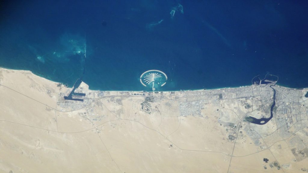 palm island dubai from space