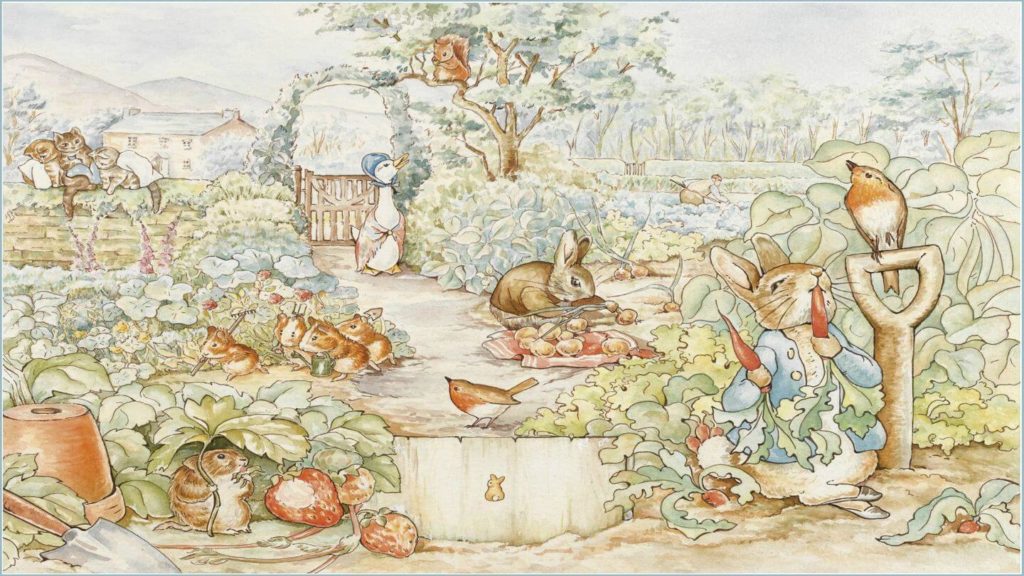 Peter Rabbit in the garden, inspired by the world of Beatrix Potter.