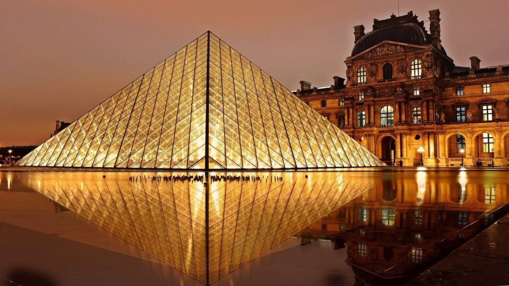 the louvre pyramid lights night paris