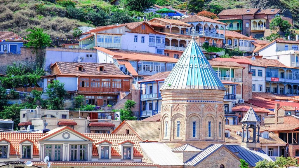 A close-up shot of Tbilisi's Holy Trinity Cathedral in Georgia's capital city.