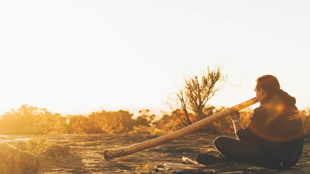 Josh Kooma playing the didgeridoo in Cape Naturaliste Western Australia