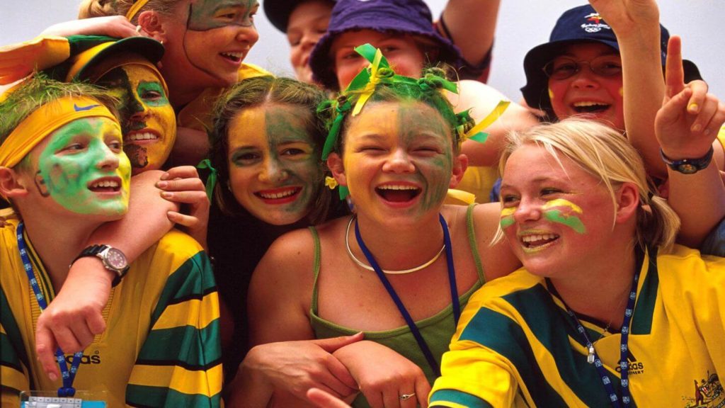 Group of young people in Australian shirts