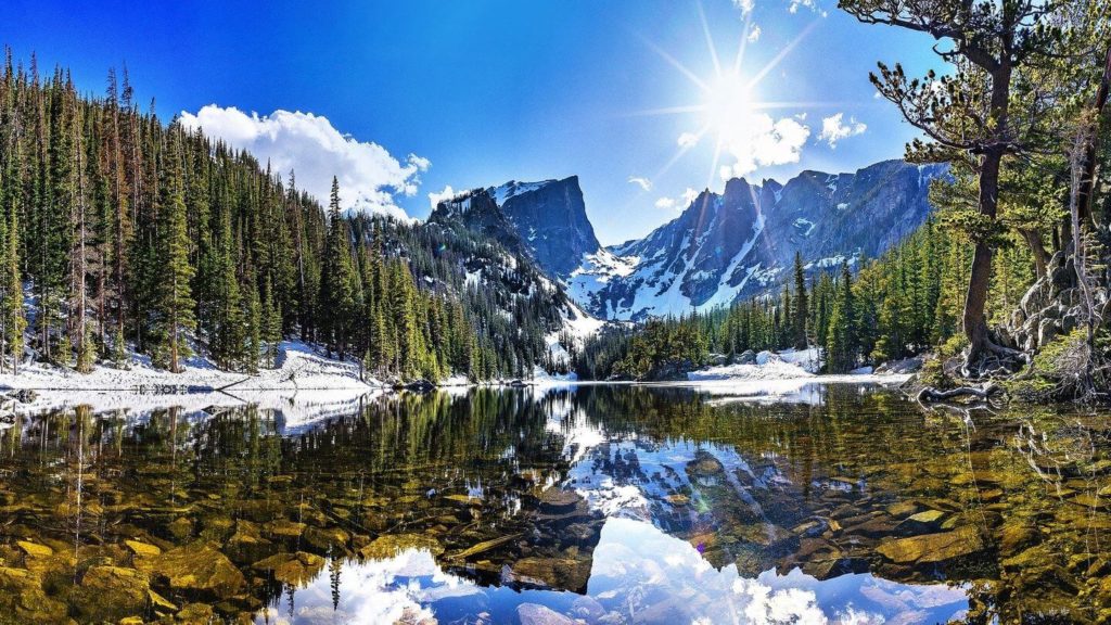 lake forest mountains national park traveling between states USA