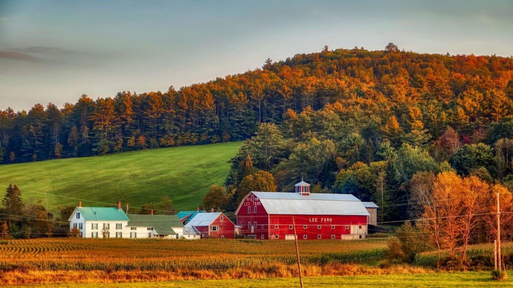 red barn and autumn foliage New Hampshire USA 