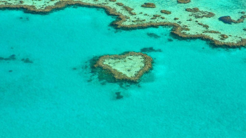 Experience the beauty of a heart-shaped coral reef in the Great Barrier Reef from an aerial view - a must-see for those traveling in 2021.