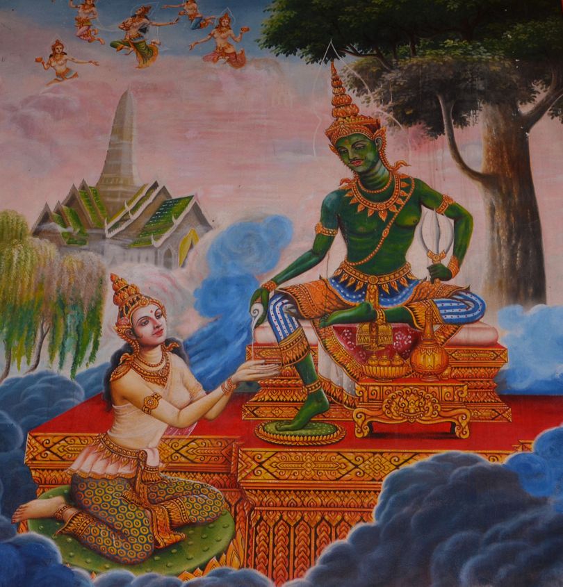 drawing of the Hindu Goddess Lakshmi and Lord Vishnu 