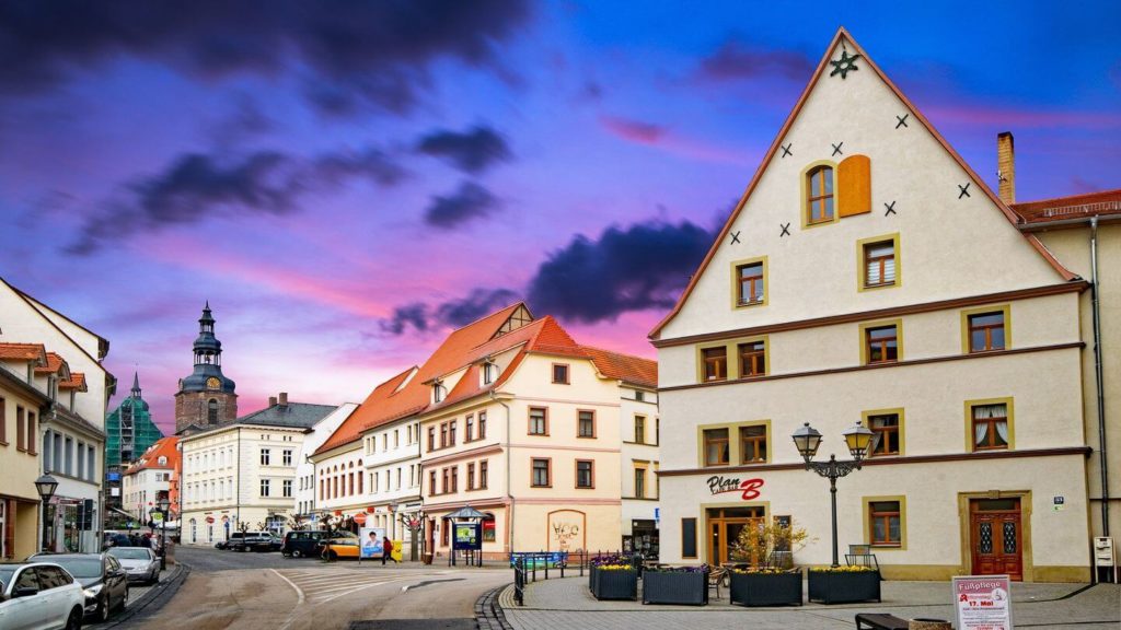 sunset over Lutherstadt Eisleben town Germany 