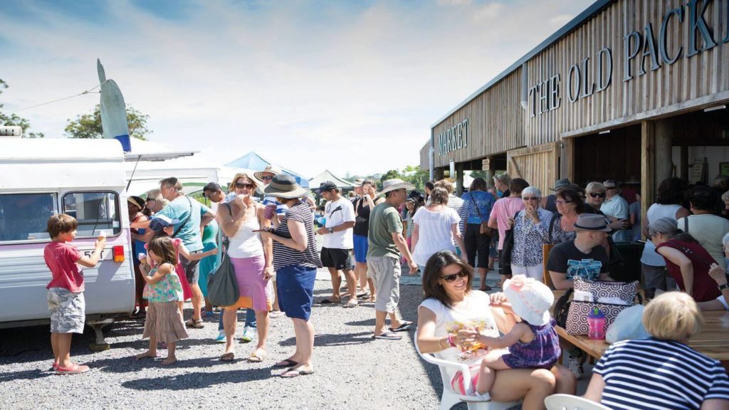 crowd outside the Old Packhouse Market New Zealand