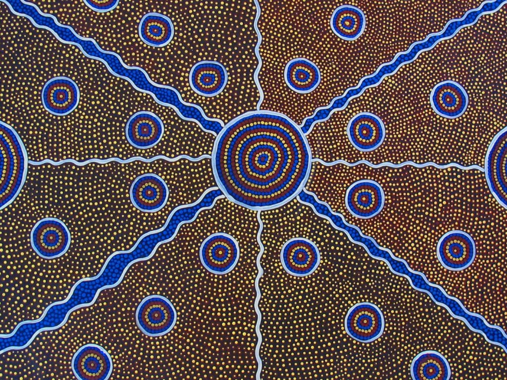 Traditional First Nations People dot art in Northern Territory of Australia
