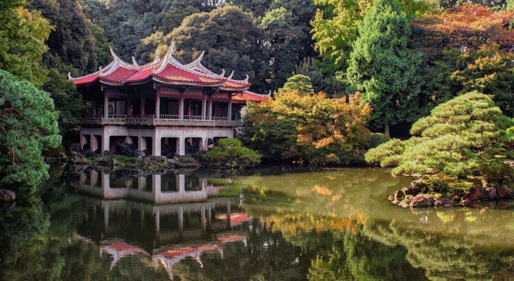 tranquil temple and gardens Japan