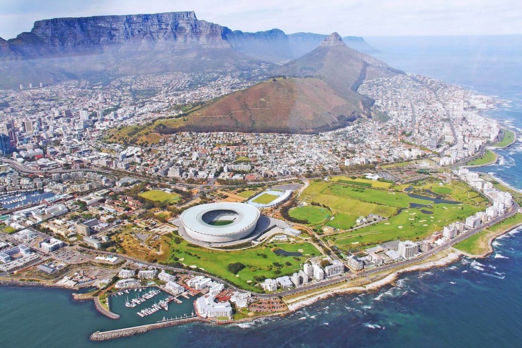 aerial view of Cape Town and Table Mountain South Africa