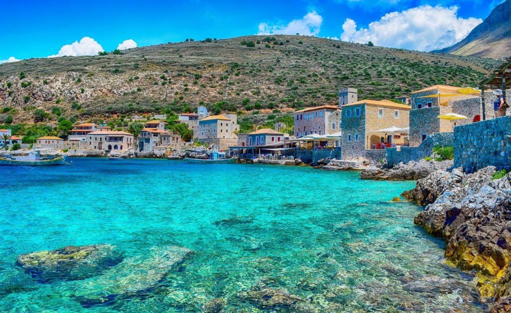 blue ocean traditional stone houses Greek Islands