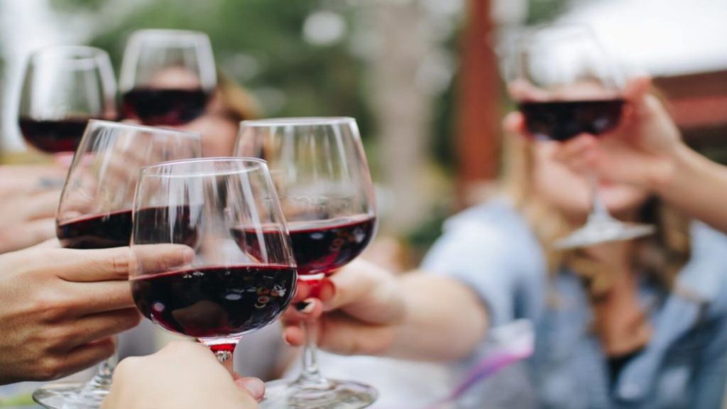 hands holding red wine glasses Chile