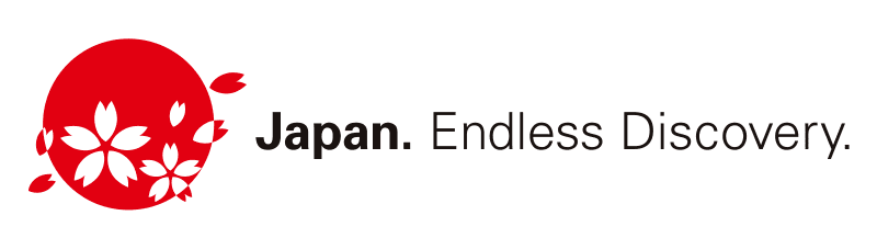 Logo featuring a red circle with white cherry blossom motifs, reflecting Japanese culture, accompanied by the text "Japan. Endless Discovery." in red and black.