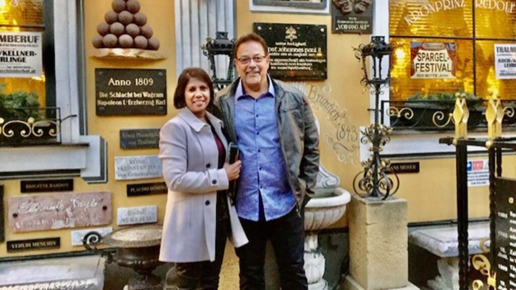 Raj and his wife Sarah on holiday with Trafalgar