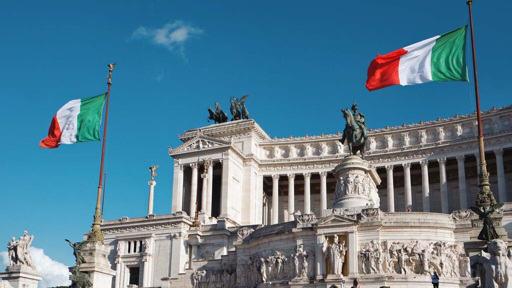 Rome with italian flags