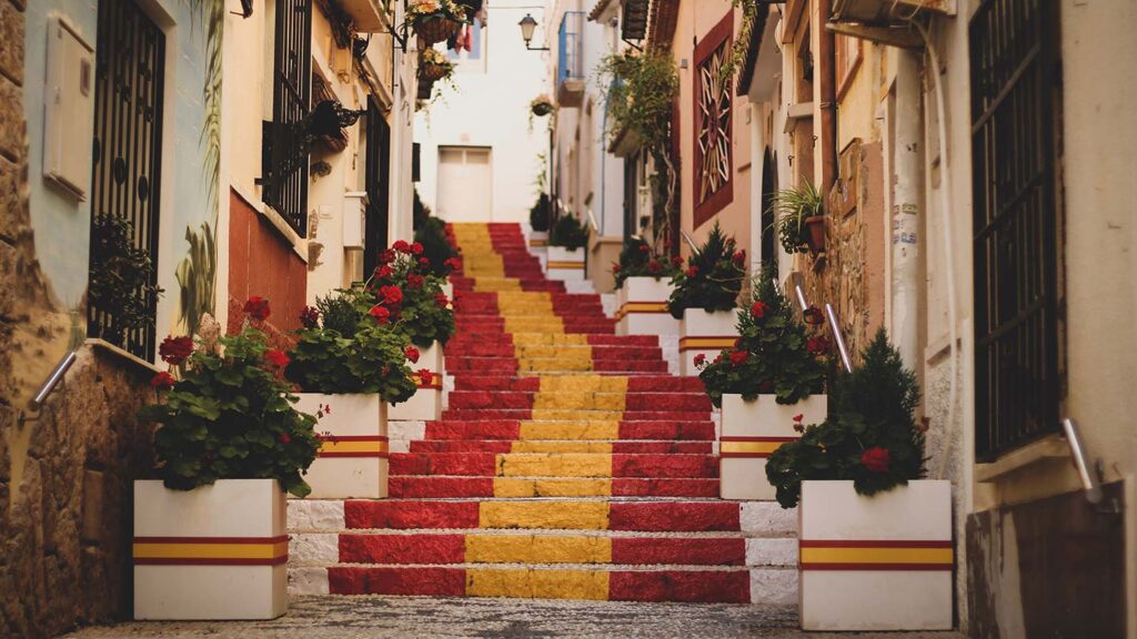 Steps painted with Spanish flag colours