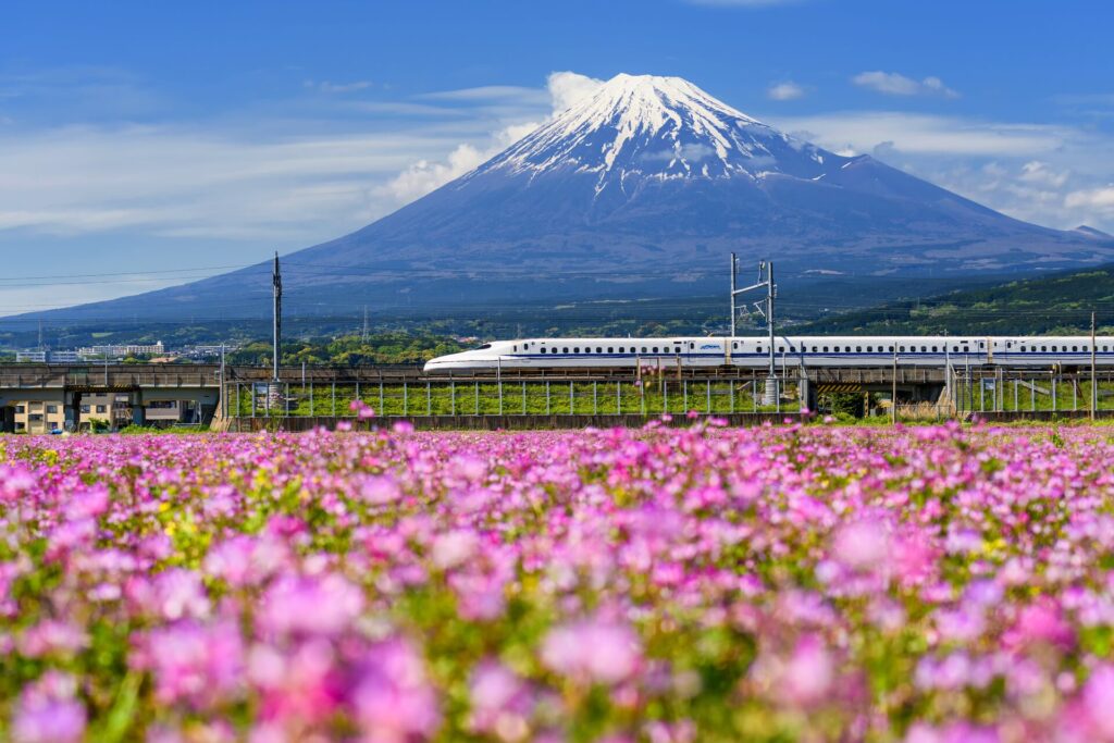 bullet train past mount fuji
