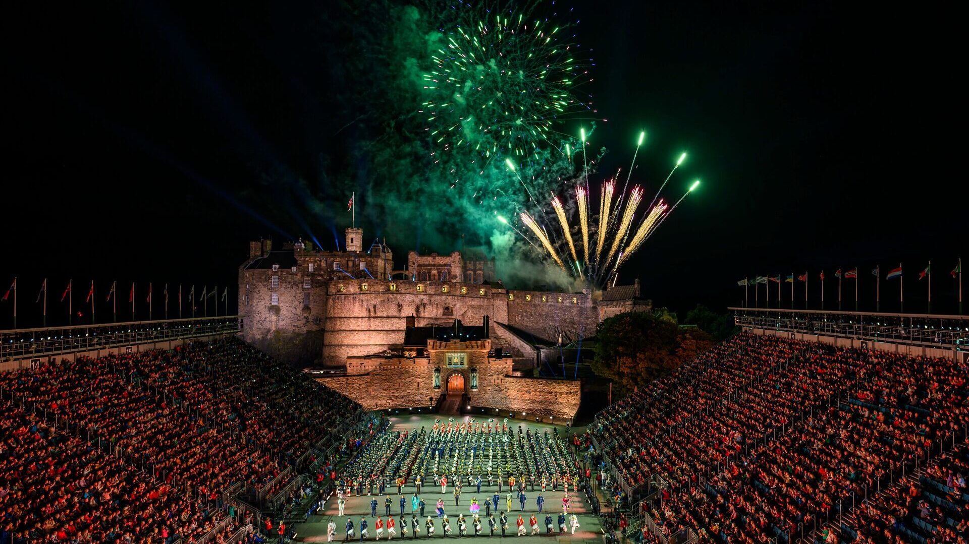 View of fireworks at the Royal Edinburgh Military Tattoo