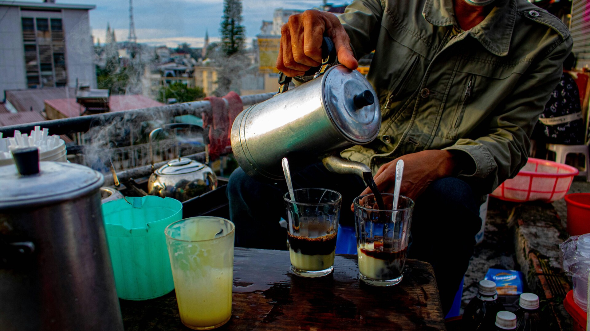 vietnamese street food stall serving vietnamese coffee