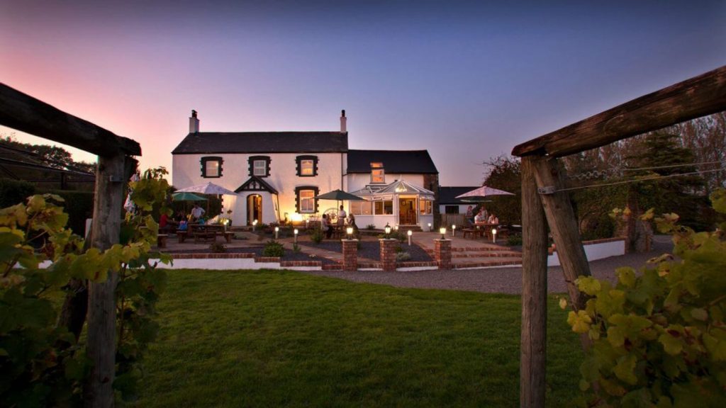 sunset over Llanerch Vineyard hotel Wales