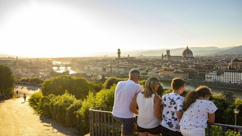 family looking over city