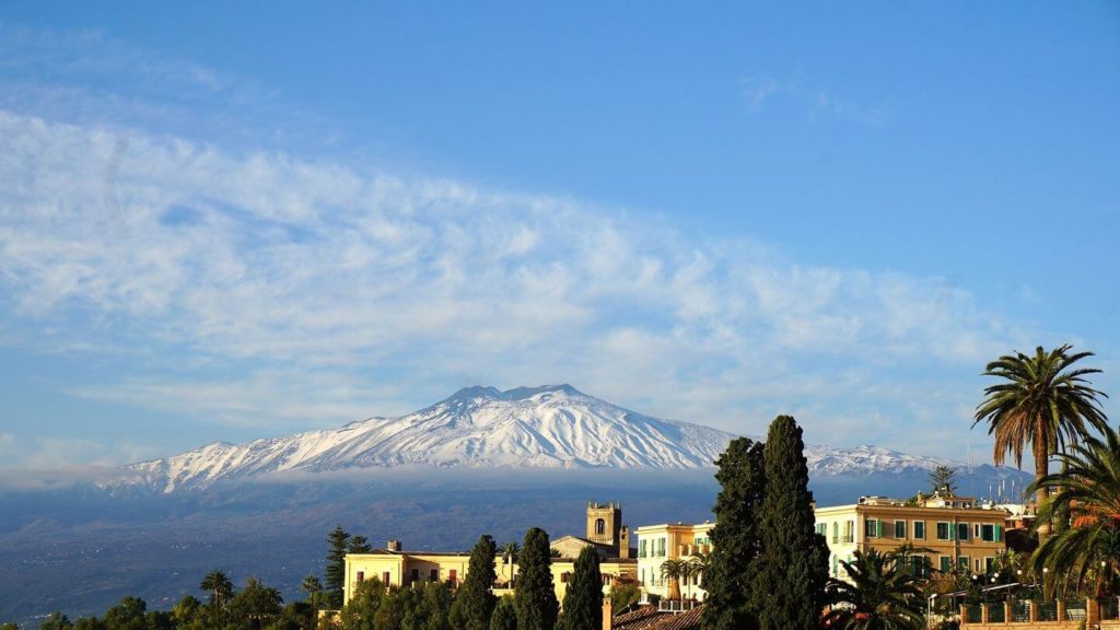 snowy mount etna italy
